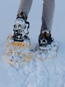 Snowshoes walking in the snow